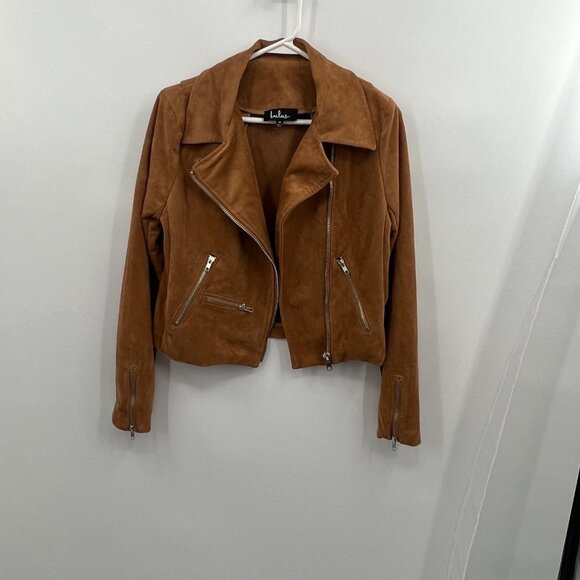 Lulus Faux Suede Moto Jacket Size Medium - Picture 6 of 10